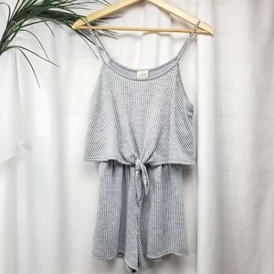 Caution to the Wind Womens Stripped Gray White Romper